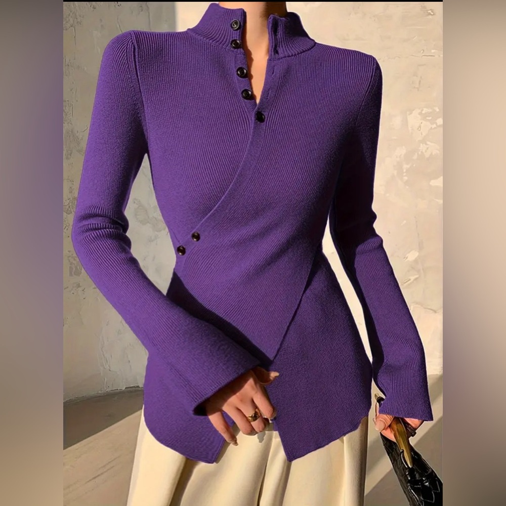 Elegant violet Asymmetrical Knit Sweater